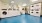 a room with washing machines and a blue floor